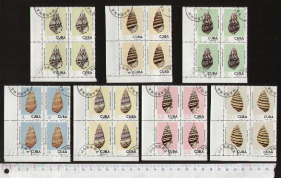 45612 - CUBA 1973-3476- Yvert 1709/15 * Conchiglie soggetti diversi - 7 valori serie completa timbrata in Quartina