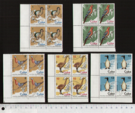 45617 - CUBA 1974-3477- Yvert 1788/92 * Fauna Estinta uccelli diversi - 5 valori serie completa timbrata in Quartina