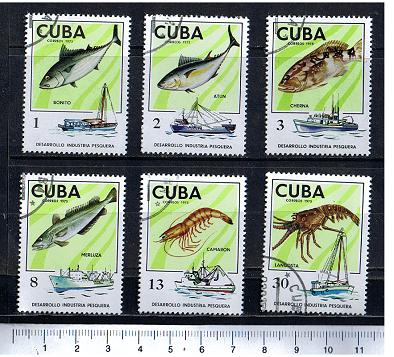 45629 - CUBA 1975-3482 - Yvert 1827/32 * Pesci e battelli da pesca - 6 valori serie completa timbrata