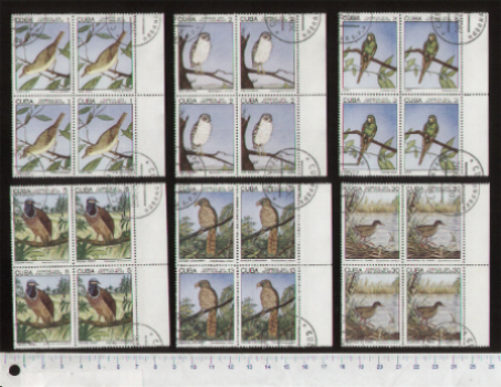 45639 - CUBA 1975-3484 - Yvert 185358 *	Uccelli soggetti diversi - 6 valori serie completa timbrata in Quartina