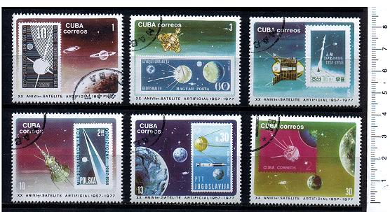 45661 - CUBA 1977-3668 -Yvert 1999/2004 *	Riproduzione francobolli con satelliti - 6 valori serie completa timbrata