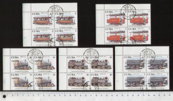45772 - CUBA S-206 *  Antiche Locomotive diverse - 4 seriette da 5 valori timbrati in Quartina foto parziale