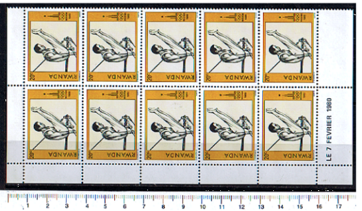 45942 - RWANDA 1980-S-280-Scott 966 * OFFERTA PER RIVENDITORI - Giochi Olimpici di Mosca  - 10 francobolli nuovi