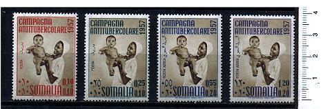 46030 - SOMALIA ITALIANA, Anno 1957-1232, Yvert 255/6+A67/68 *- 	Campagna antitubercolare - 4 valori serie completa nuova senza colla