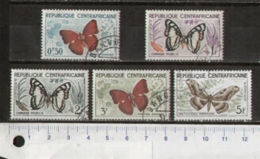 46148 - CENTRAFRICA		S-021  *	Farfalle diverse - 10 seriette uguali di 5 valori timbrati - foto parziale