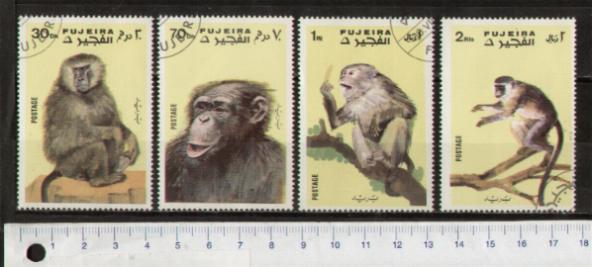 46165 - FUJEIRA, S-055	* 	Scimmie diverse - seriette di 4 valori timbrati