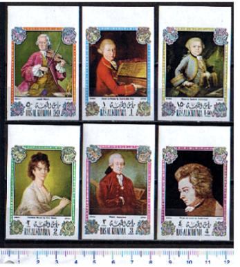 46514 - RAS AL KHAIMA 1972-672-77 *	Mozart nei dipinti   - 6 valori non dentellati serie completa nuova