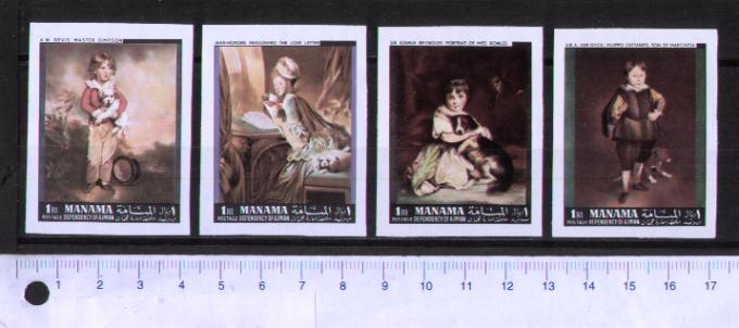 46799 - MANAMA (ora U.E.Arabi), Anno 1968- 131-33+138 * Dipinti di Bambini con cani - 4 valori non dentellati serie completa nuova senza colla