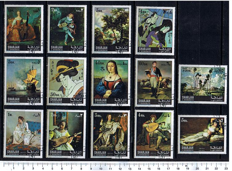 46916 - SHARJAH (ora U.E.A.), 1967-2670 * Dipinti di pittori famosi - 14 valori serie completa timbrata  - # 1150-54