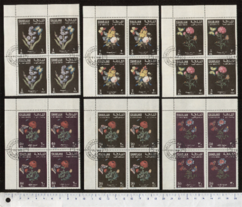 46929 - SHARJAH (ora U.E.A.), 1967-2671 * Fiori e farfalle soggetti diversi - 11 valori serie completa timbrata in Quartina - #283-93 Foto parziale