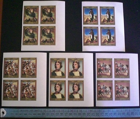 47047 - SHARJAH (ora U.E.A.), Anno 1970-540-44* Napoleone: dipinti famosi - 5 valori non dentellati serie completa P.A. nuova in Quartina foto parziale