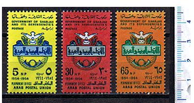 47364 - SHARJAH, 1965-142-44 * 	Unione Postale Araba  - 3 valori serie completa nuova senza colla
