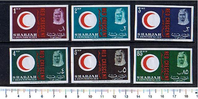 47372 - SHARJAH, 1963-40-45 * Red Crescent (Croce Rossa Araba)  - 6 valori non dentellati serie completa nuova senza colla
