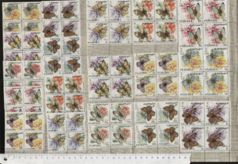 47438 - FUJEIRA, Anno 1967-85-102 *  Fiori e farfalle vari tipi - 18 valori dentellati serie completa nuova senza colla in Quartina