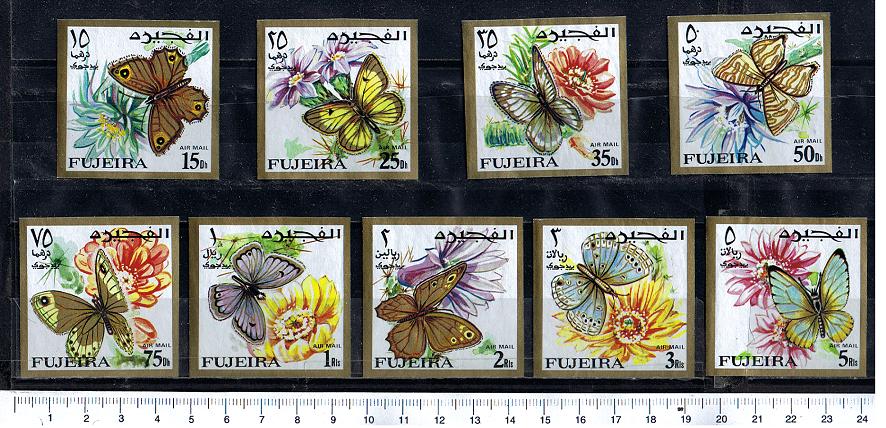 47448 - FUJEIRA, Anno 1967-103-11 *  Fiori e farfalle vari tipi - 9 valori non dentellati serie completa nuova senza colla