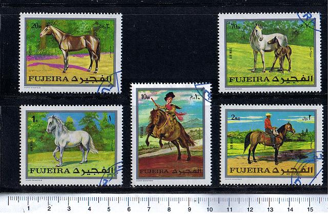 47481 -  FUJEIRA (ora U.E.A.), Anno 1970-549-53  *	 Cavalli nei dipinti famosi - 5 valori serie completa timbrata