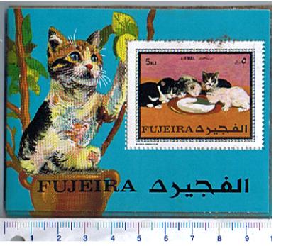 47512 - FUJEIRA (ora U.E.A.), Anno 1970-560F *  Gatti di razza nei dipinti  - Foglietto dentellato completo nuovo senza colla