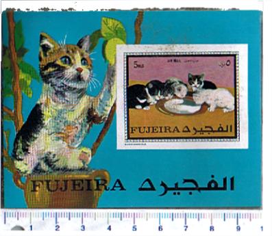 47518 - FUJEIRA (ora U.E.A.), Anno 1970-560F *  Gatti di razza nei dipinti  - Foglietto non dentellato completo nuovo