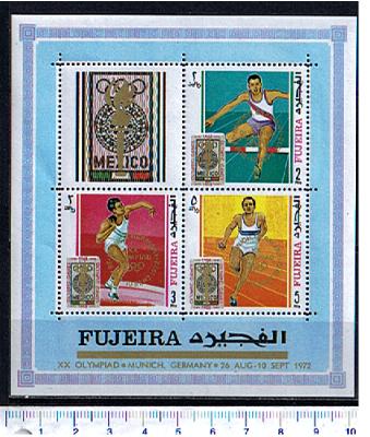 47595 - FUJEIRA, Anno 1969-259F *  # 230  Olimpiadi Mexico, sovrastampati: pre-olympic Munich - Foglietto dentellato completo nuovo senza colla