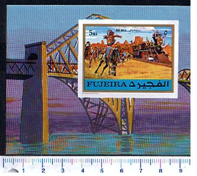 47699 - FUJEIRA, Anno 1971-619F* 	Locomotive del West: dipinti famosi - Foglietto non dentellato completo nuovo senza colla