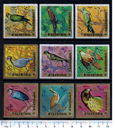 47832 - FUJEIRA, Anno 1969-294-302 *	Uccelli , soggetti diversi - 9 valori serie completa nuova