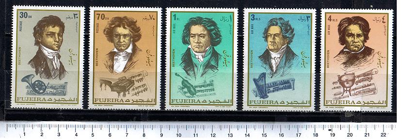 48191 -  FUJEIRA, Anno 1971-676-80 * 	200 anni nascita di Beethoven: ritratti e strumenti musicali   - 5 valori serie completa nuova