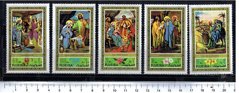 48394 - FUJEIRA, Anno 1971-797-801 *  	Natale: dipinti sulla vita di Cristo - 5 valori dentellati serie completa nuova senza colla