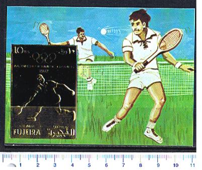 48807 - FUJEIRA (ora U.E.A.), Anno 1972-1223c *  Giochi Olimpici Monaco: Tennis impresso in gold foil - Foglietto completo nuovo
