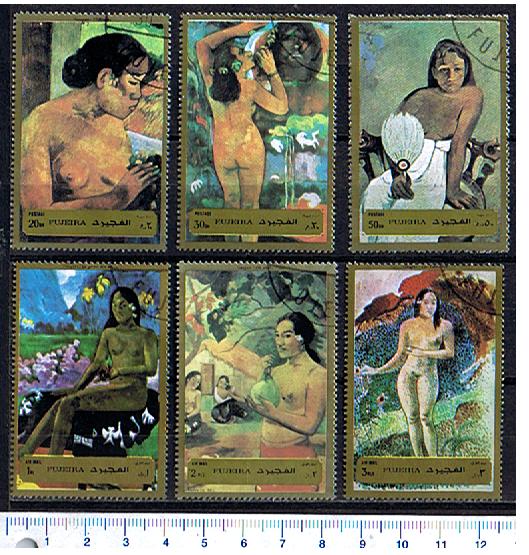 48893 - FUJEIRA (ora U.E.A.), Anno 1972-2865 * Le donne nei dipinti di Gauguin - 5 valori serie completa timbrata in Quartina - # M1272-77, foto parziale