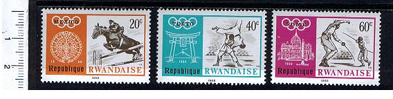 49180 - RWANDA 1968-S-121 *  -Giochi Olimpici - serietta di 3 valori nuovi in Quartina  - cat. # 266/68 - foto parziale