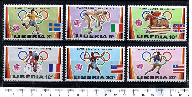 49395 -  LIBERIA 1972-LS 139 *  Giochi olimpici di Monaco - 6 valori serie completa timbrata	- Cat. #  562/67