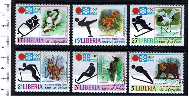 49407 - LIBERIA 1971-LS 29 * 	Animali tipici di Hokkaido e Olimpiadi Sapporo - 6 valori serie completa timbrata	- Cat. # 548/53