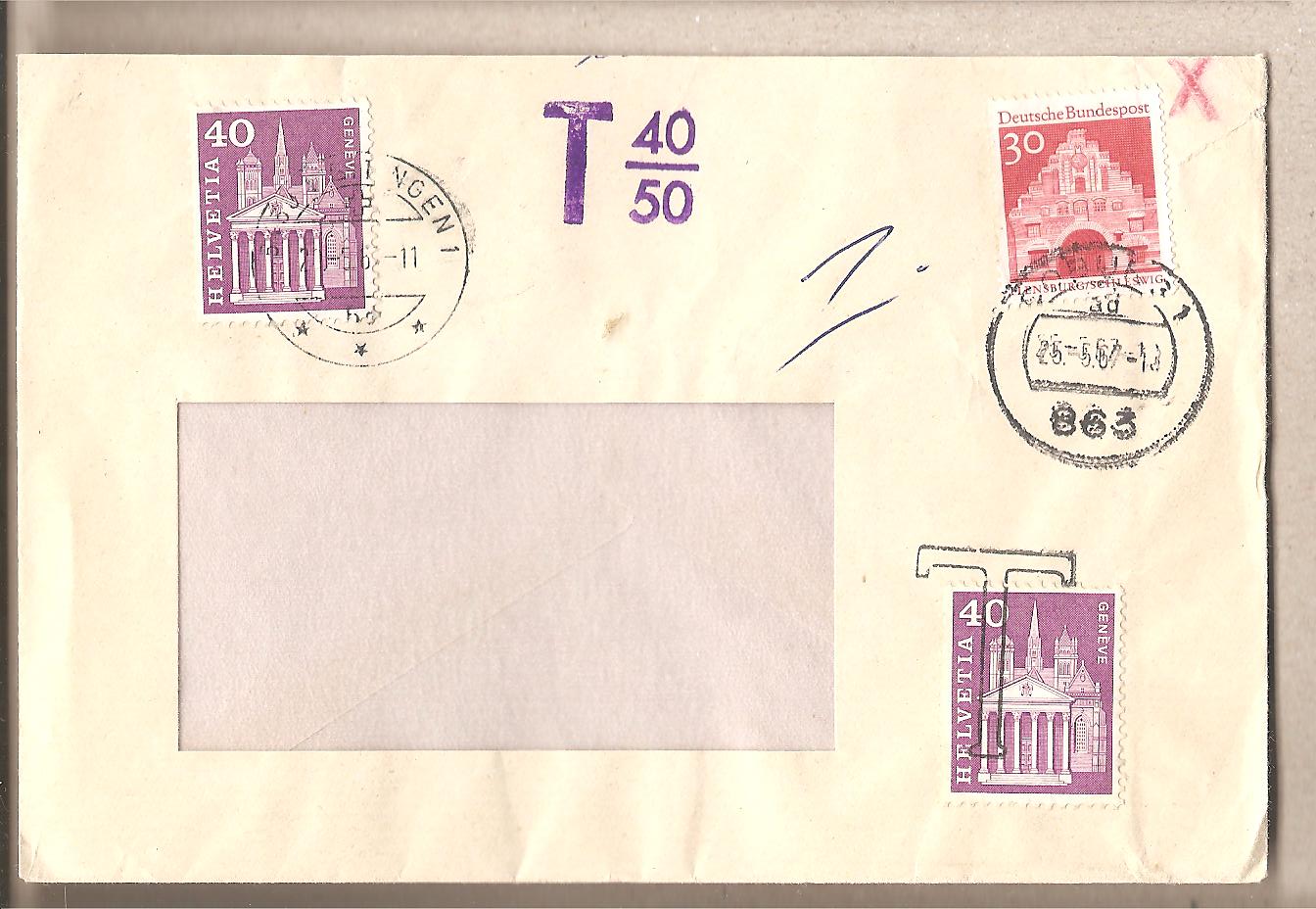 49552 - Germania Occ. - busta viaggiata per la Svizzera tassata - 1967 * G