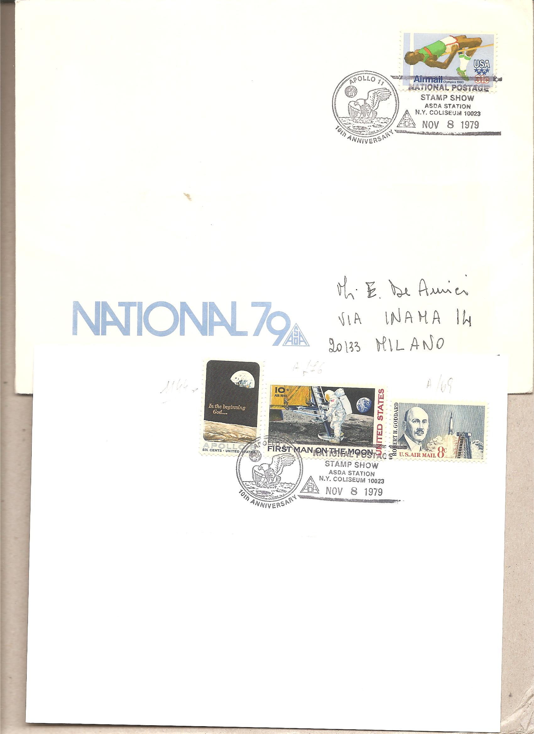 49559 - USA - busta viaggiata per l Italia + cartonato con annullo 10 anniversario Apollo 11 - 1979 * G