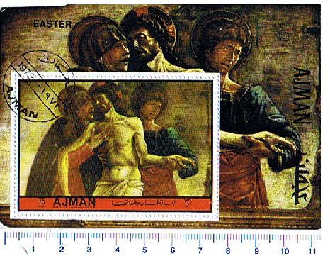 49596 - AJMAN (ora Unione Emirati Arabi) 1972-3254F * Pasqua: dipinto famoso - Foglietto completo timbrato
