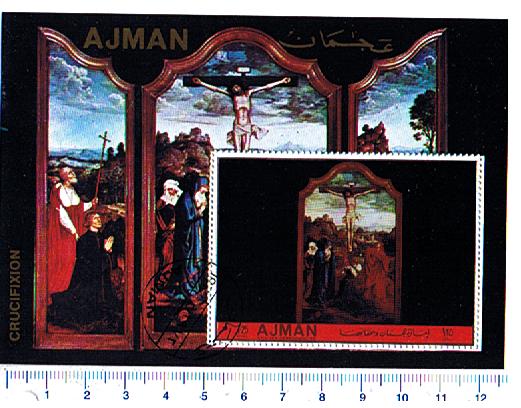49601 - AJMAN (ora Unione Emirati Arabi) 1972-3257F * Dipinto della Crocefissione- Foglietto completo timbrato