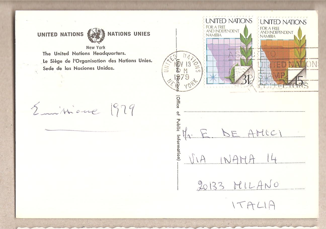 49679 - Nazioni Unite New York - cartolina viaggiata per l Italia con serie completa: Per una Namibia libera - 1979*G