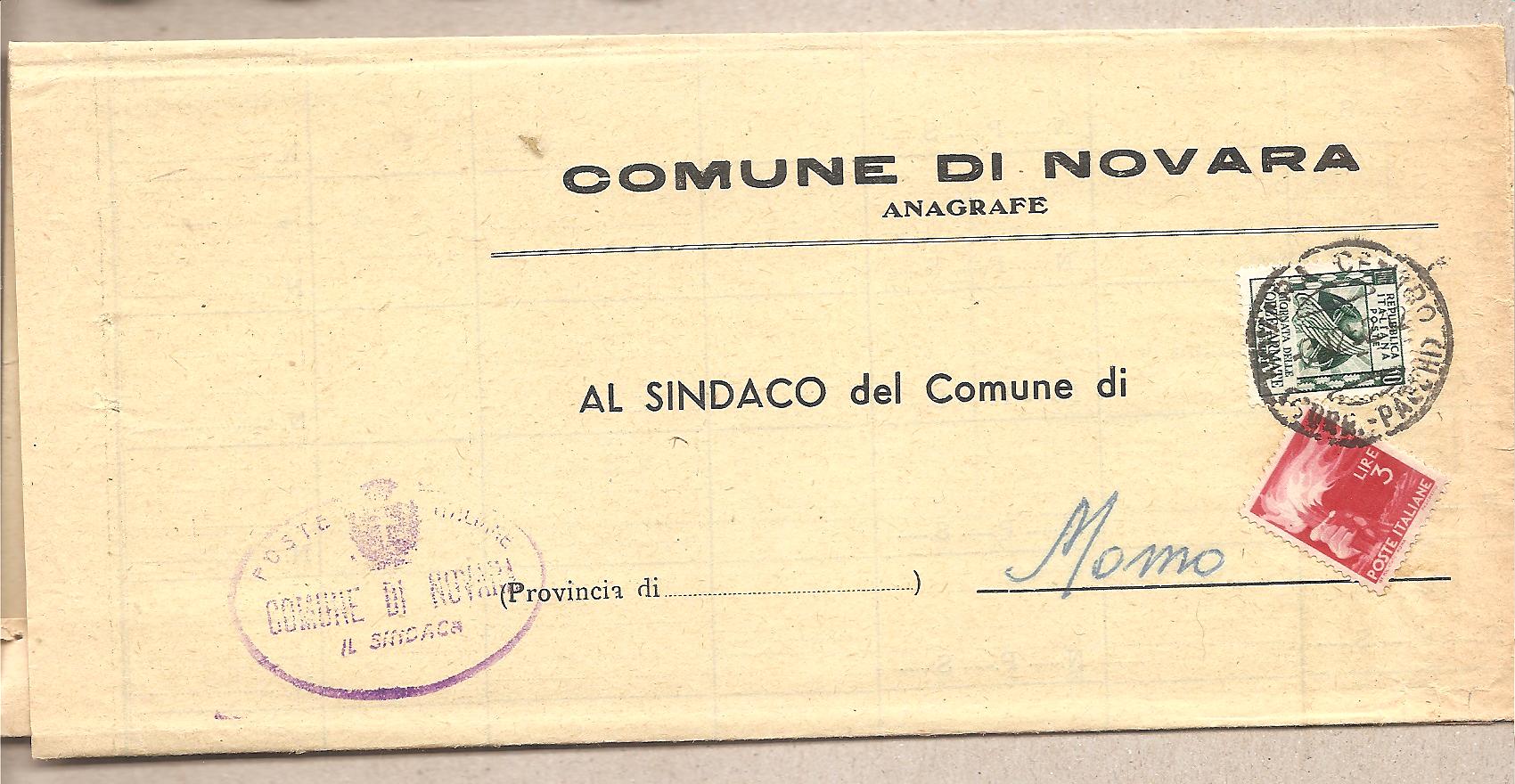 49702 - Italia - lettera dal comune di Novara a Momo (NO) Registro di Popolazione parte del comune di Momo - 1952