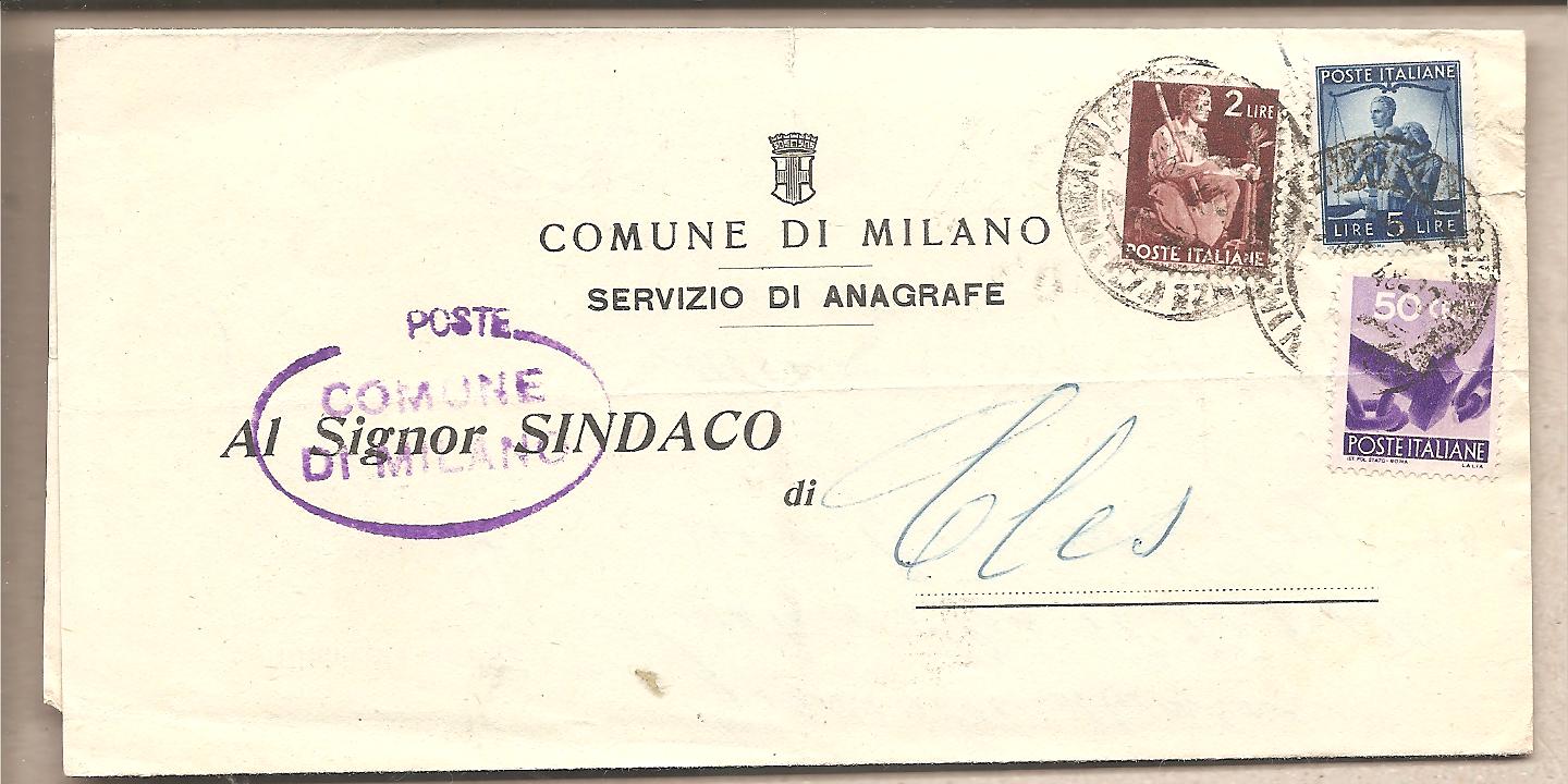 49707 - Italia - busta viaggiata da Milano a Cles (TN) Richiesta di atti - 1948