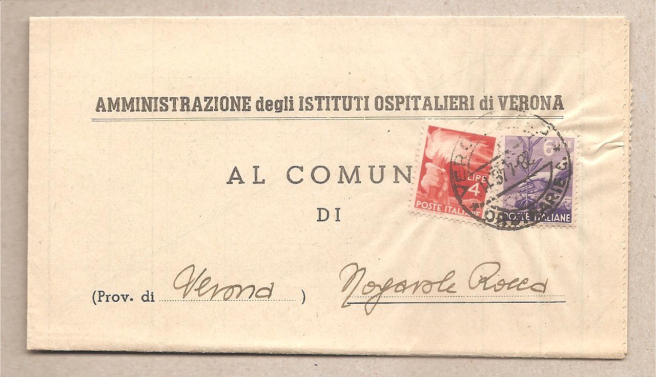49709 - Italia - busta viaggiata da Verona a Nogarole Rocca (VR)  Amm.ne Istituti Ospedalieri - 1948