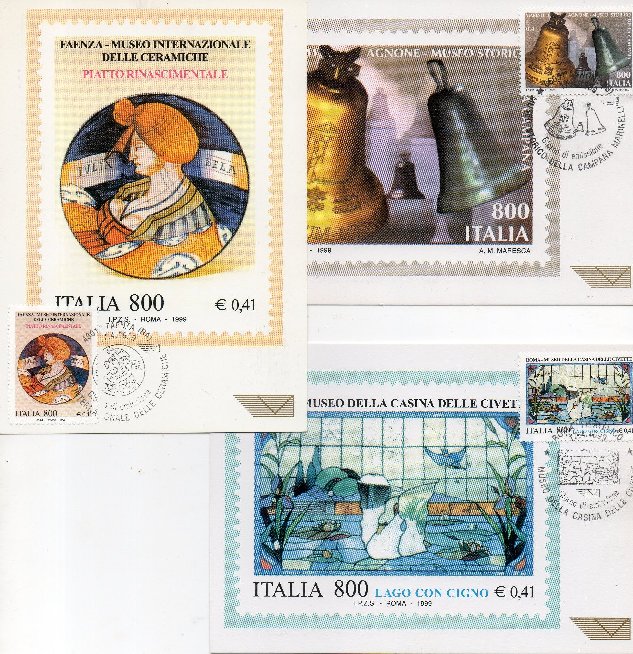 49854 - ITALIA 1999 - cartolina maximum TESORI DEI MUSEI NAZIONALI, con annullo speciale FDC