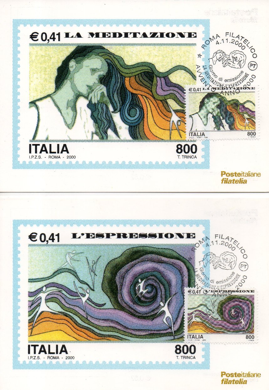 49880 - ITALIA 2000 - cartolina maximum AVVENTO (LA MEDITAZIONE - L ESPRESSIONE), con annullo speciale FDC