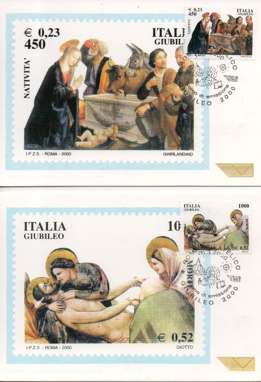 49888 - ITALIA 2000 - cartolina maximum CELEBRAZIONI DEL GIUBILEO, NATIVITA  E MORTE con annullo speciale FDC