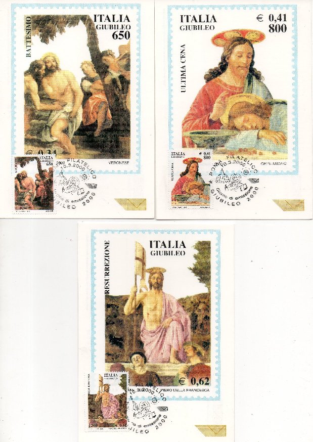 49889 - ITALIA 2000 - cartolina maximum CELEBRAZIONI DEL GIUBILEO, BATTESIMO, ULTIMA CENA E RESURREZIONE con annullo speciale FDC