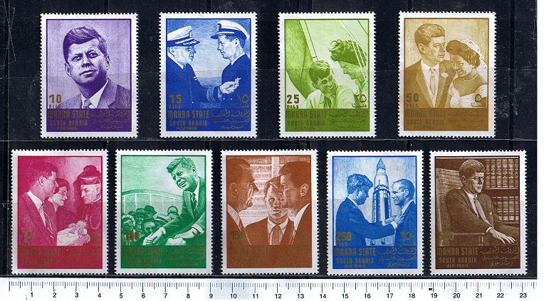 49967 - MAHARA (ora Yemen) 1967-16/24 * John.Fiztgerald Kennedy Memorial . - 9 valori serie completa nuova senza colla