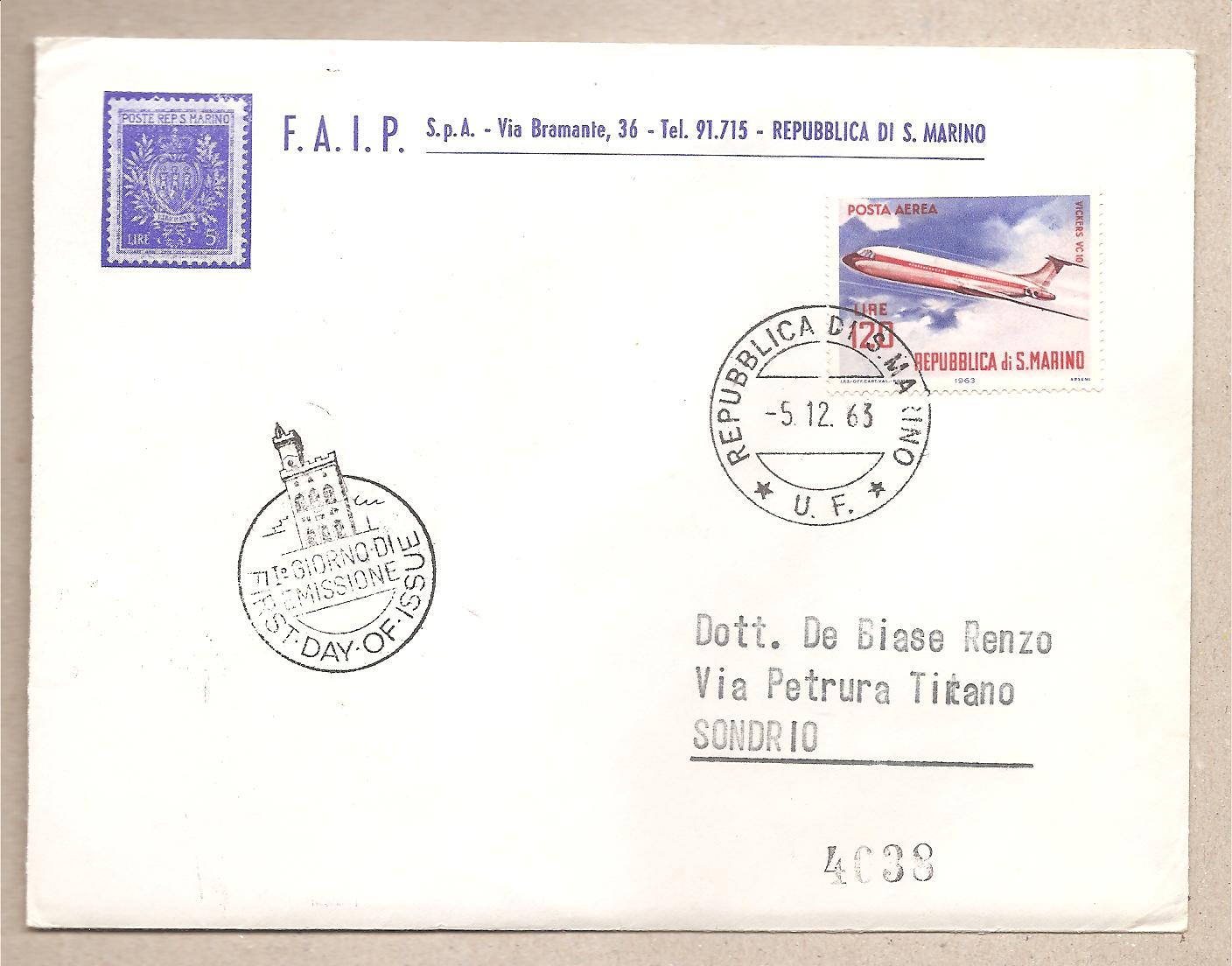 50167 - San Marino - busta viaggiata per l Italia FDC: Vickers VC10 - 1963
