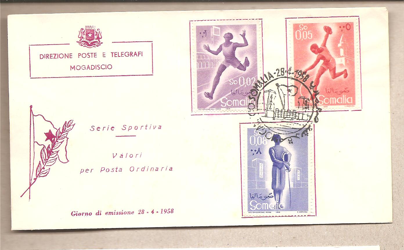 50221 - Somalia AFIS - busta FDC con serie: Propaganda per lo sport - 1958