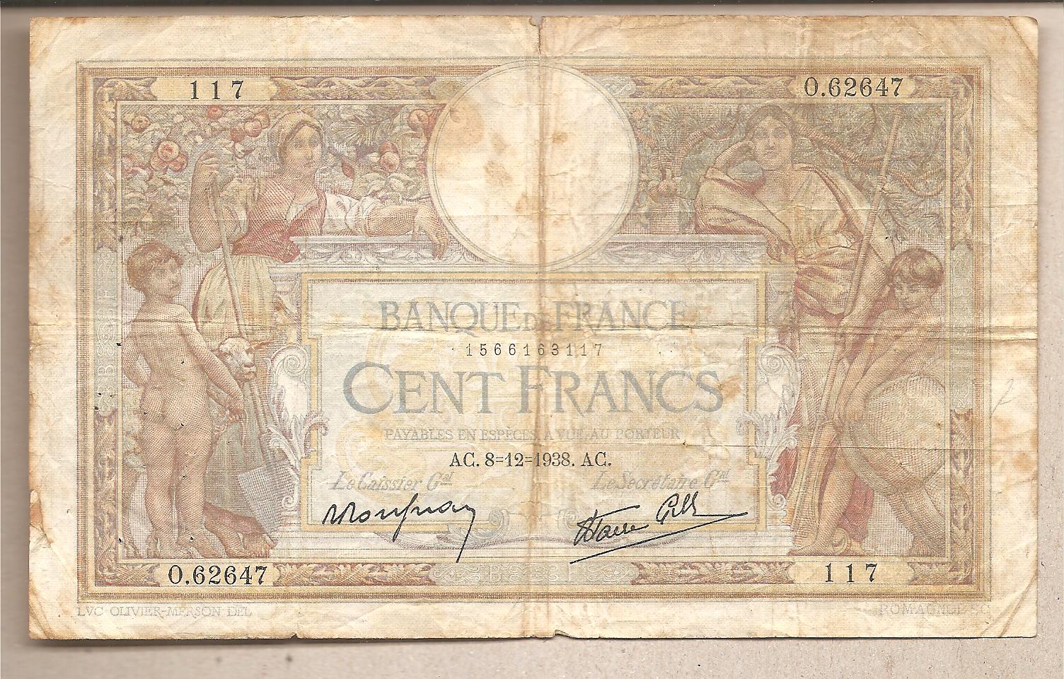 50230 - Francia - banconota circolata da 100 Franchi P-86b - 1938