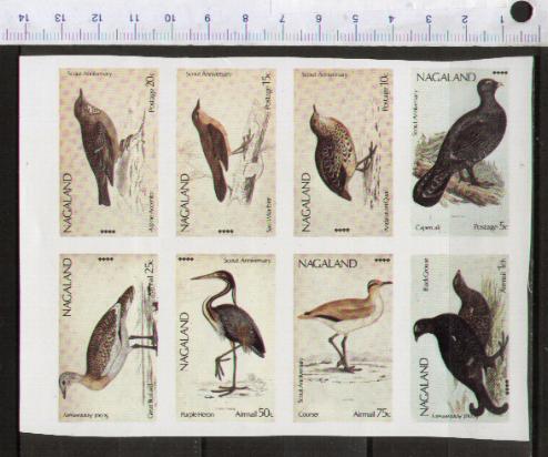 50254 - NAGALAND 1973-152	* Uccelli, soggetti diversi - Blocco di 8 valori non dentellati serie completa nuova