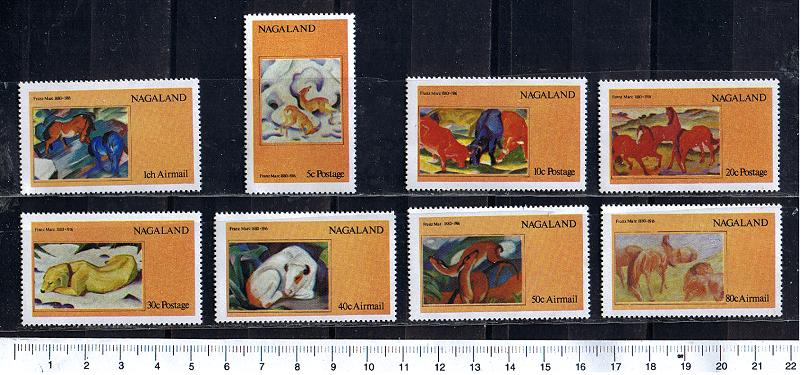 50275 - NAGALAND 1973-154	* Animali dipinti da Franz mark -  8 valori serie completa nuova